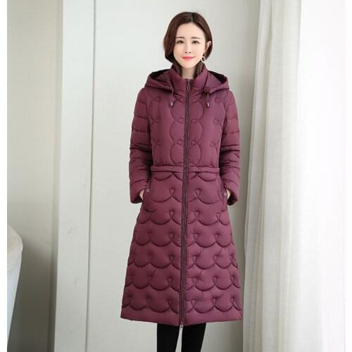 ISENMAL Long Autumn Female Coat Hooded Solid Casual Womens Winter Jacket Zipper Thick Stand Collar Cotton Padded Woman Parka
