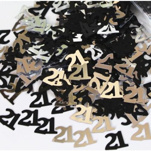 Happy 21st 21th Birthday party decoration kits Number 21 Confetti Table Sprinkles BLACK & SILVER
