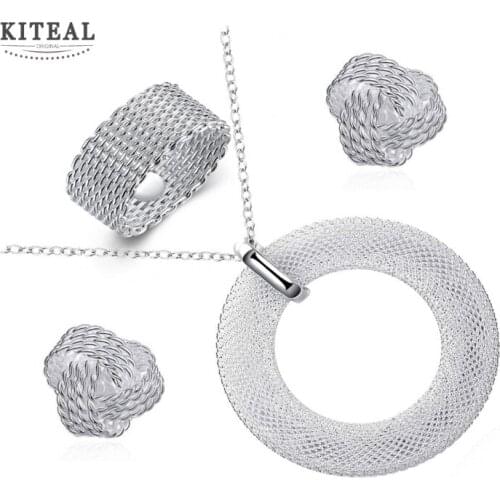 Wholesale 2017 new silver jewelry sets Network aneis accessories ring+pendant+earrings Sets for women party 925 Stamp
