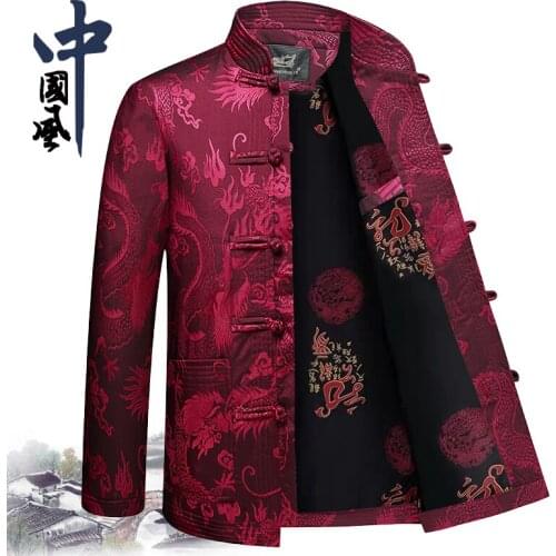 Spring Autumn Tang Suit MenS Jacket Middle-Aged And Elderly Long-Sleeved Jacket Casual Hanfu Grandpa Wear Cotton Tunic Hanfu