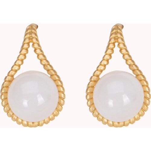 Natural white jade round earrings 925 silver carved charm jadeite jewelry fashion for women gifts jewelry