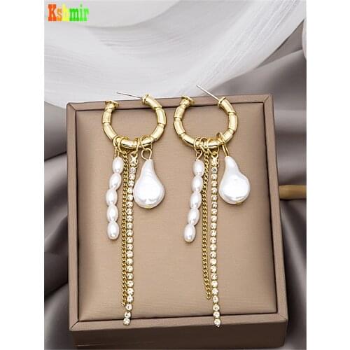 Kshmir Design bamboo knot C - shaped high imitation baroque pearl earrings fringed earrings women earrings jewelry gifts