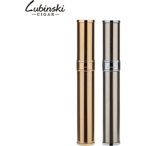 LUBINSKI Metal Stainless Steel Travel Cigar Humidor Tube Single Cigar Case Holder Mini Portable Tubes For Cigars With Gift Box