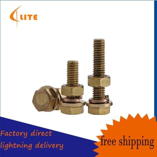 M4M5M6M8M10M12 brass outer hexagonal bolt nut flat cushion elastic pad combination set lengthening screw 10Pcs