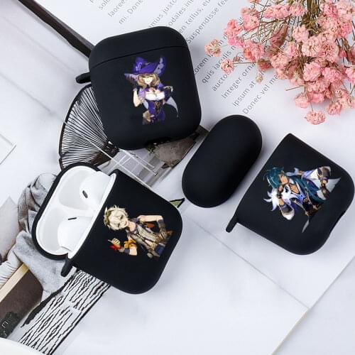 Cute anime Genshin Impact Matte black Case For AirPods 1 2 Wireless Bluetooth Earphone Headphones Cases For Air pods Pro cover
