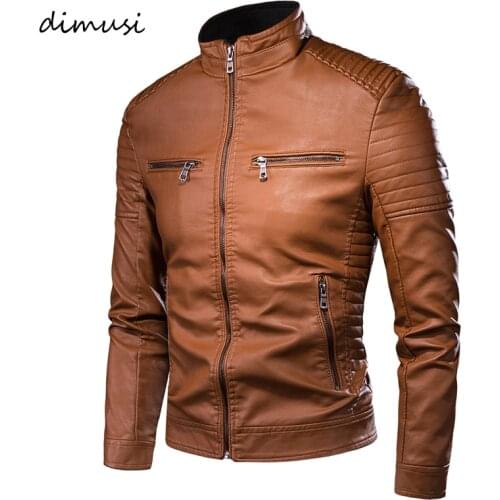 DIMUSI Mens Jacket Fashion Mens Vintage Leather Jackets Casual Men Faux Leather Motorcycle Jackets Biker Zipper Pockets Coats