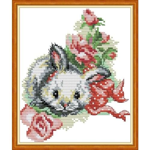 The little rabbit in the flowers 2 cross stitch kit aida 14ct 11ct count print canvas cross stitches needlework embroidery DIY