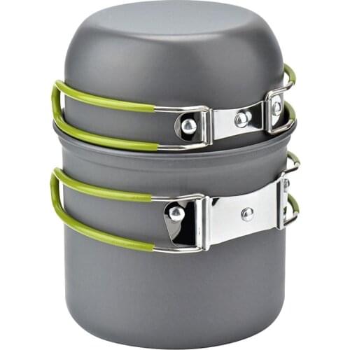 Outdoor Camping Cookware Set Camping Hiking Travel Tableware Cooking Set Portale Green Handle Tableware Pot Cutlery Utensils