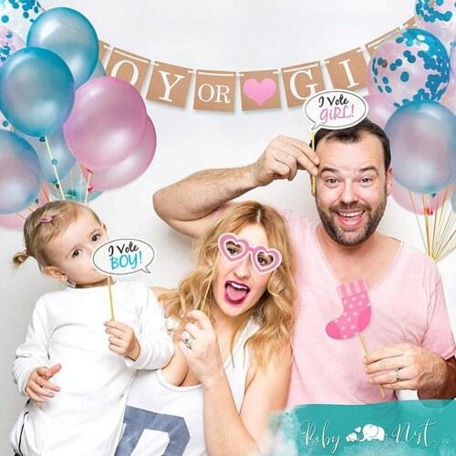 Baby Gender Reveal Party Supplies Kit Baby Shower Decorations Blue Pink Balloons Banner Sash Photo Booth Props Confetti