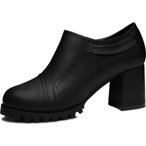 Round Toe Deep-Mouth Low-Top Shoes, Thick Heel Side Zipper WomenS Shoes, Platform WomenS Shoes