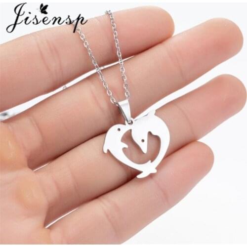 Jisensp Romantic Heart Shape Dolphin Pendant Necklace Punk Stainless Steel Necklace Choker Engagement Jewelry for Women Girls