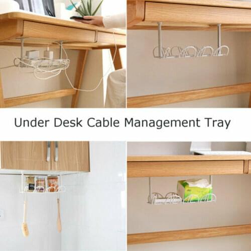 Under Desk Storage Rack Cable Management Tray Power Line Storage Organizer Wire Cord Charger Plugs Home Office Suction Tool