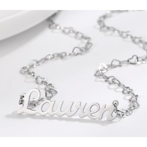 Custom Name Necklace Handmade Personalized Name Nameplate Pendant Gold Stainless Steel Heart Necklace Jewelry For Women Gifts