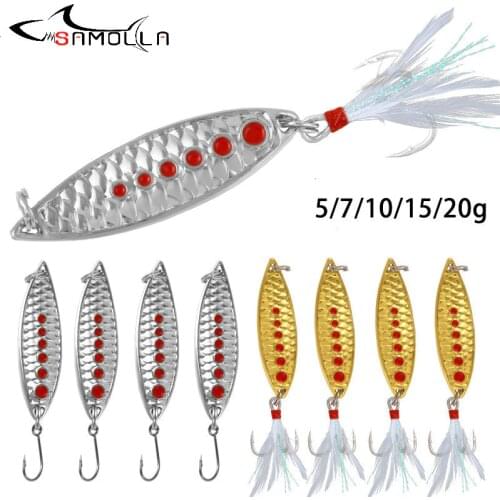 Spoon Lure Bait Metal Jig Leech Scale Paillette Metal Isca Artificial Single Hook Feather Slots Fishing Bait Fish Weights 5-20g