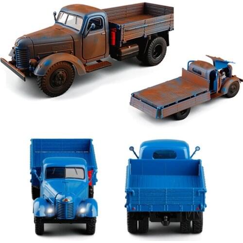 1/32 Retro Style Diecast Truck Transporter Vehicle Sliding Car LED Music Model Kids Toy