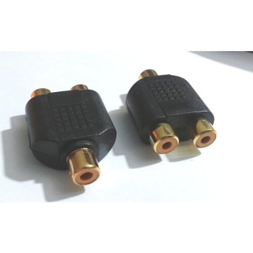 50pcs Gold RCA female jack to two dual RCA female jack Y Splitter Audio connector New