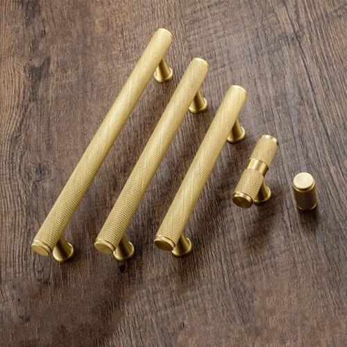 Gold Knurled simple Kitchen Cabinet Handle Drawer Pulls Bedroom Knobs Brass T Bar Cabinet Handle Furniture Hardware