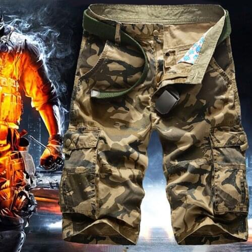 Men Cargo Shorts Summer Thin Loose Multi-Pockets Casual Camouflage Cropped Pants for Caming Fishing JL