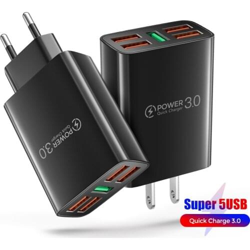 5.1A 5 USB Fast Charger Quick Charge 3.0 4.0 Universal Wall For iPhone 12 11 Samsung Xiaomi Mobile Phone Chargers Fast Charging