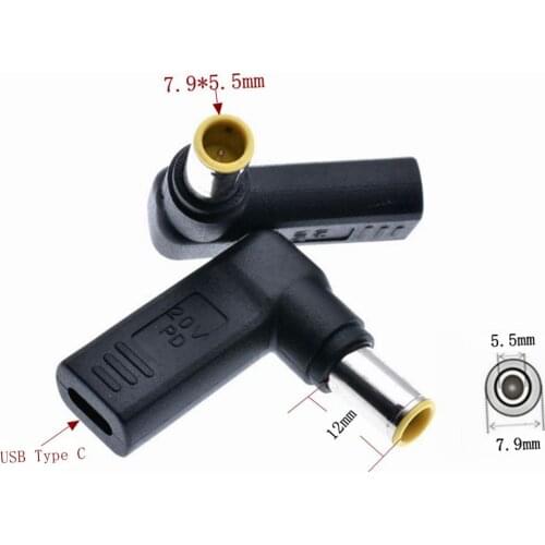 90 Degree USB-C Type-C Female to 7.9x5.5mm DC Male Plug Adapter for Lenovo Thinkpad Laptop Conversion plug