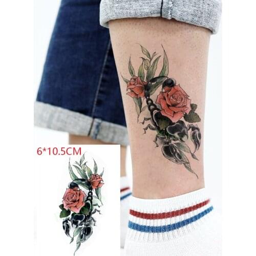 Waterproof Temporary Tattoo Sticker Scorpion Red Rose Flower Leaf Body Art Flash Tattoo Fake Tattoo for Women Men