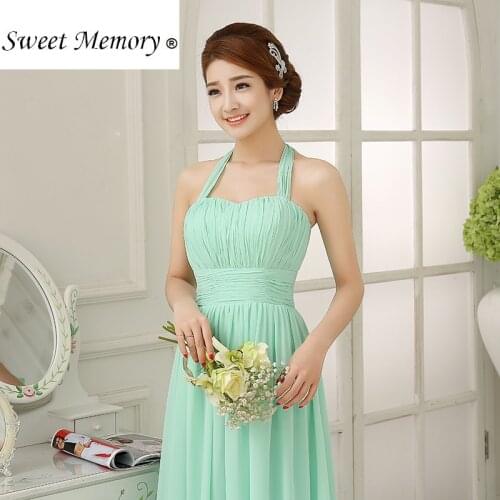 Custom Made Sweet Memory Long Mint Green Bridesmaid Dresses Summer Chiffon Bride Guests Wedding Party Vestidos Female Prom Gown