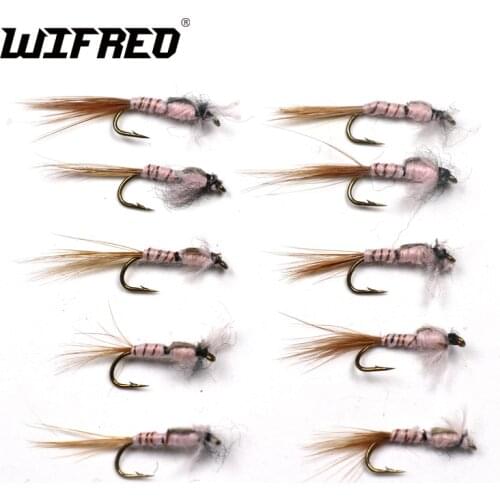 Wifreo 10PCS Brass String Brown Nymph for Trout and Panfish Fly Fishing Mayfly Midge Size #12