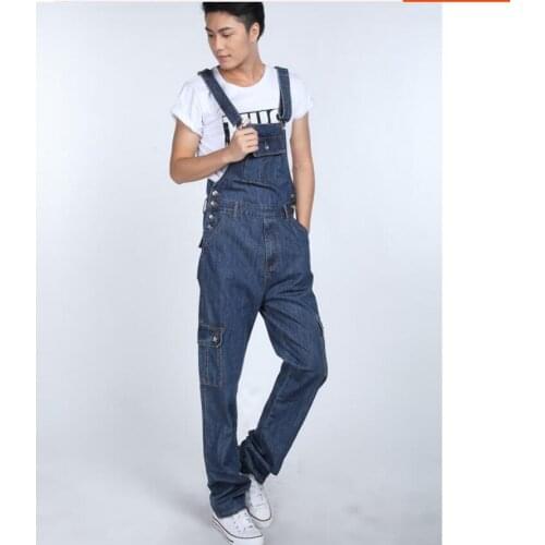 Xs-5xl Large Size Denim Overalls One-piece Tide Mens Denim Overalls Korean Multi-pocket Jeans Loose Large Size Bib Pants