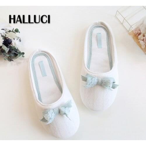 Japanese Sweet lace bowknot indoor slippers women shoes cute Bedroom non-slip slippers ladies simple terlik sandals women