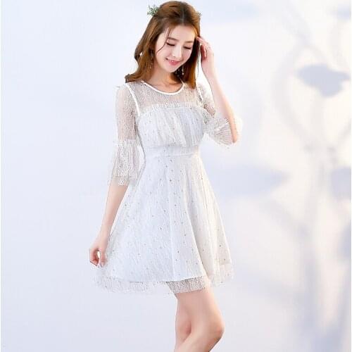Sweet A-line Dot Half Above Knee Mini Regular Natural O-neck Summer Princess Women Lace Dress Summer Dresses Party Dress Women