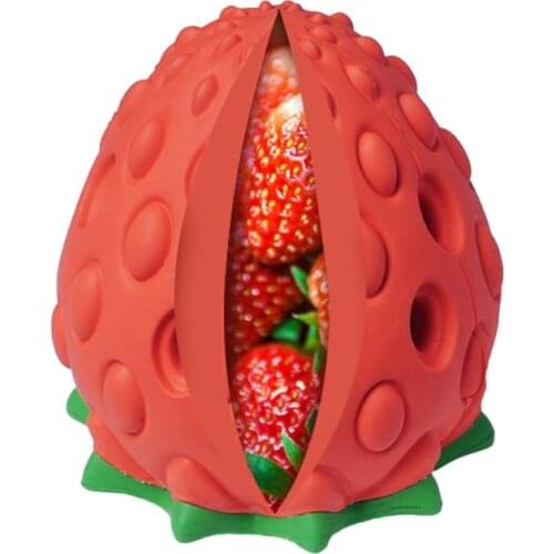Dog Chewing Toys Natural Rubber Strawberry Balls Bite-Resistant for Aggressive Chewers Leak Food Ball Toy Teeth Clean