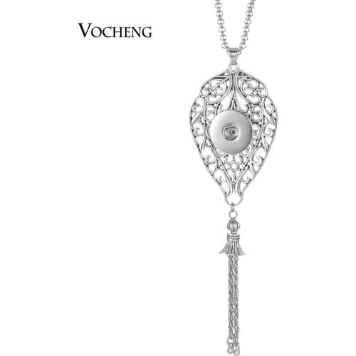 10pcs/lot Vocheng 18mm Water drop with tassel snap Necklace with Stainless Steel Chain NN-669*10