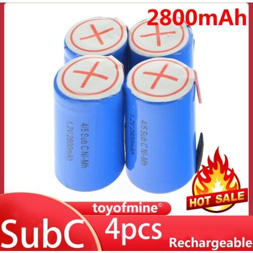 4pcs 4/5 SubC Sub C SC 2800mAh 1.2V Ni-Mh Rechargeable Battery Blue Cell with Tab Batteries cells for toys
