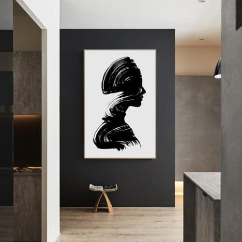 Nordic Abstract Ink painting Girls wall art Canvas Painting Prints Black White Figure pictures for Living Room Morden Home Decor