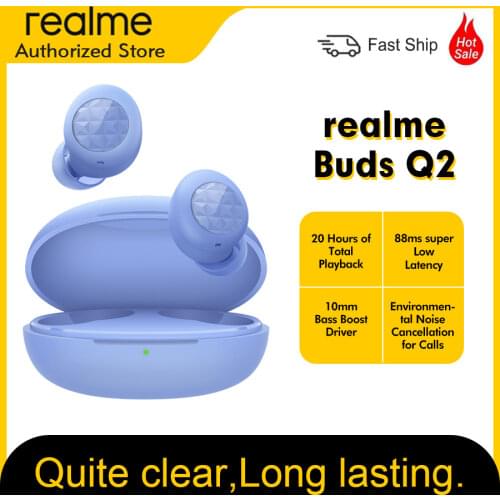 Realme Buds Q2 Earphone Earbuds TWS Wireless Instant Connection 5.0 20hrs Total Playback Intelligent Touch Controls