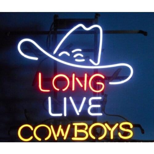 Long Live Cowboys Hat Custom Handmade Real Glass Tube Gift Motel Bar Store Party Home Decoration Display Sign Neon Light 15"X19"