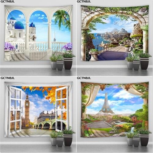 Viewing Platform Tapestry Beautiful Landscape Ancient Rome Middle Ages Mountain Forest Castle Hippie Wall Hang Bedroom Blanket