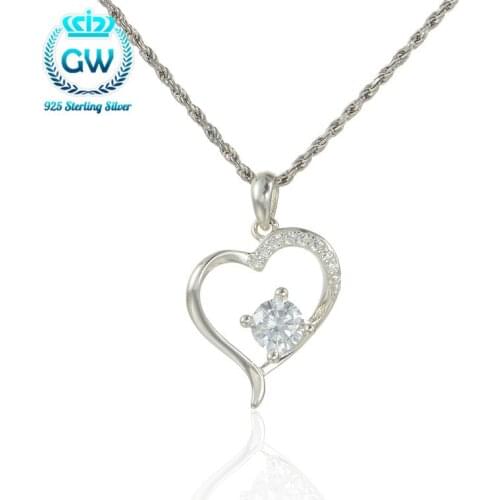 Crystal Heart Pendant Zirconia Romantic Pendant Silver Necklace Lovers Charm Pendant Brand GW Jewelry Pety009
