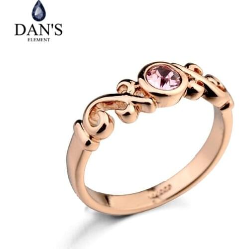 DANS ELEMENT New Sale Rose Gold Color Genuine Austrian Crystal Rings For Women Valentines Gift Anti Allergies Fi-RA11876Pink