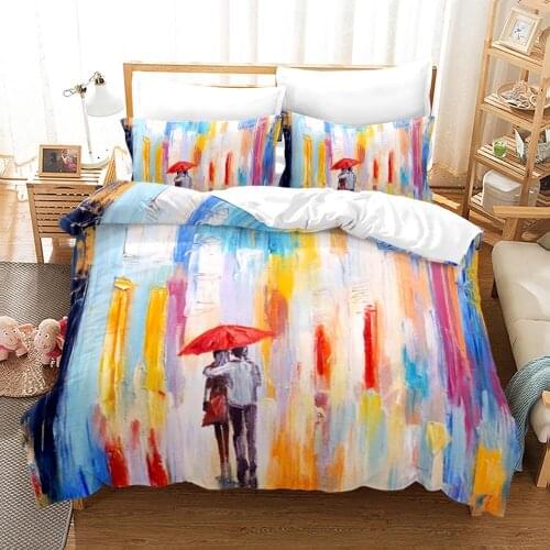 King Queen Lovers Bedding Set Single Twin Full Queen King Size Lover Oil Painting Bed Set Childrens Kid Bedroom Duvetcover 014