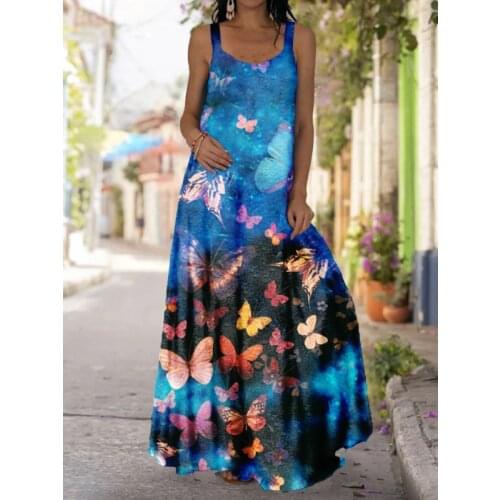Summer Dress Womens Maxi Dresses Casual Sleeveless O-neck Printed Long Dress For Women Clothing Robes Femme Vestidos Plus Size