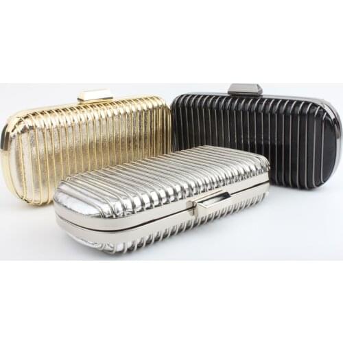 Fashion Design Stripe Evening Bag Luxury Metal Party Handbags Ladies PU Leather Wallet Gold Color clutch Purse Bag For Women