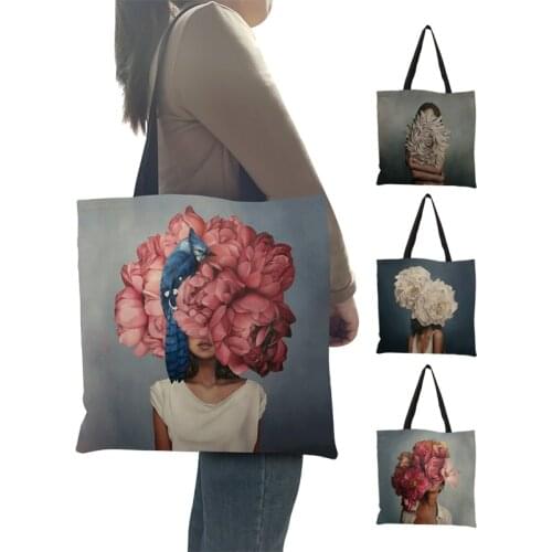 Fashion Casual Shoulder Bag Modern Flower Head Women Poster Print Women Handbags Shopping Bags for Boutique Groceries Beach Tote