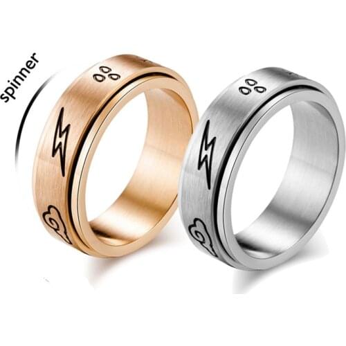 Fashion Lightning sun Punk Stainless Steel Spinner fidget Ring Paired Couple lovers Bff Best Friend Finger Rings for Men Women