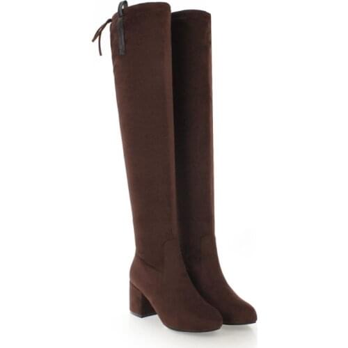Big Size Fashion of high-heeled womens boots with tie after knee-length barrel and 100-set jacket