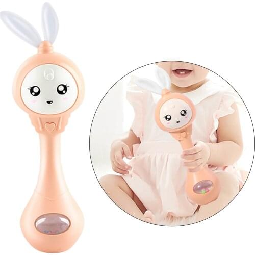 Cartoon Rabbit Baby Shaking Rattle Hand Bell Music Light Teether Toy for Child 0-24 Education Toy