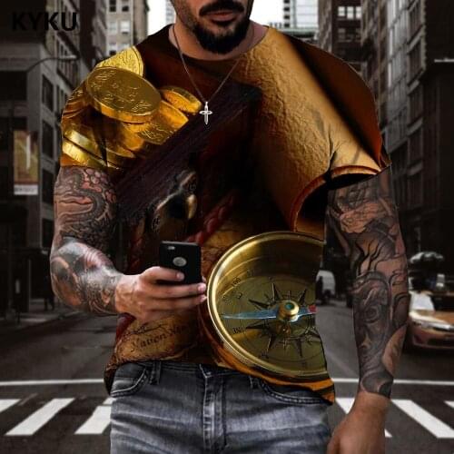 KYKU Brand Compass T shirt Men Hip Hop Funny T shirts Money Tshirts Casual Retro T-shirts 3d Mens Clothing T shirts Fashion Slim