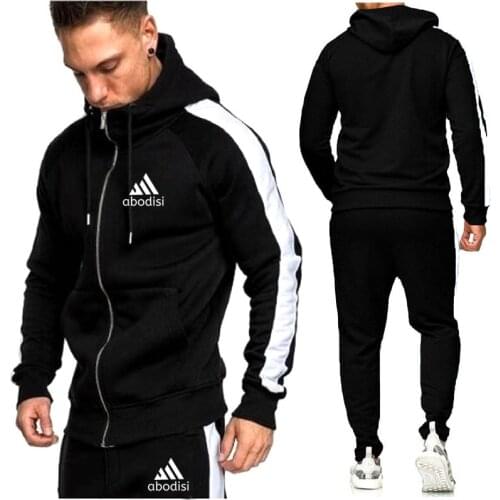 Polyester Fiber (Polyester) Comfortable Fabric Mens Sets Hooded Zipper Cardigan Casual Wear & Fashion Color Sweatpants