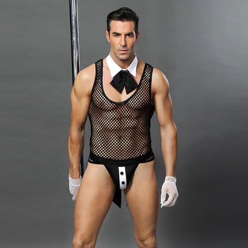 Mens Role Play Sexy Manservant Waiter Uniform Lingerie Set Cosplay Uniform Dance Costume Outfit