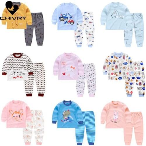 2019 New Kids Boys Girls Pajama Sets Cartoon Print Long Sleeve Cute T-Shirt Tops with Pants Toddler Baby Autumn Sleeping Clothes